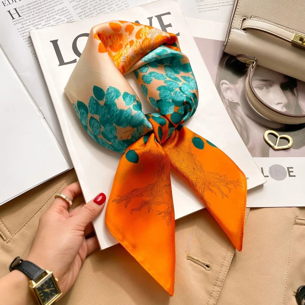 Floral Print Silk Square Scarf