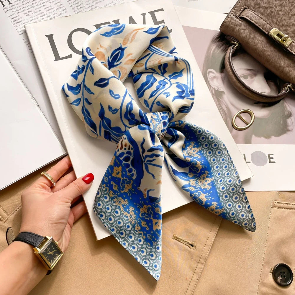 Floral Print Silk Square Scarf