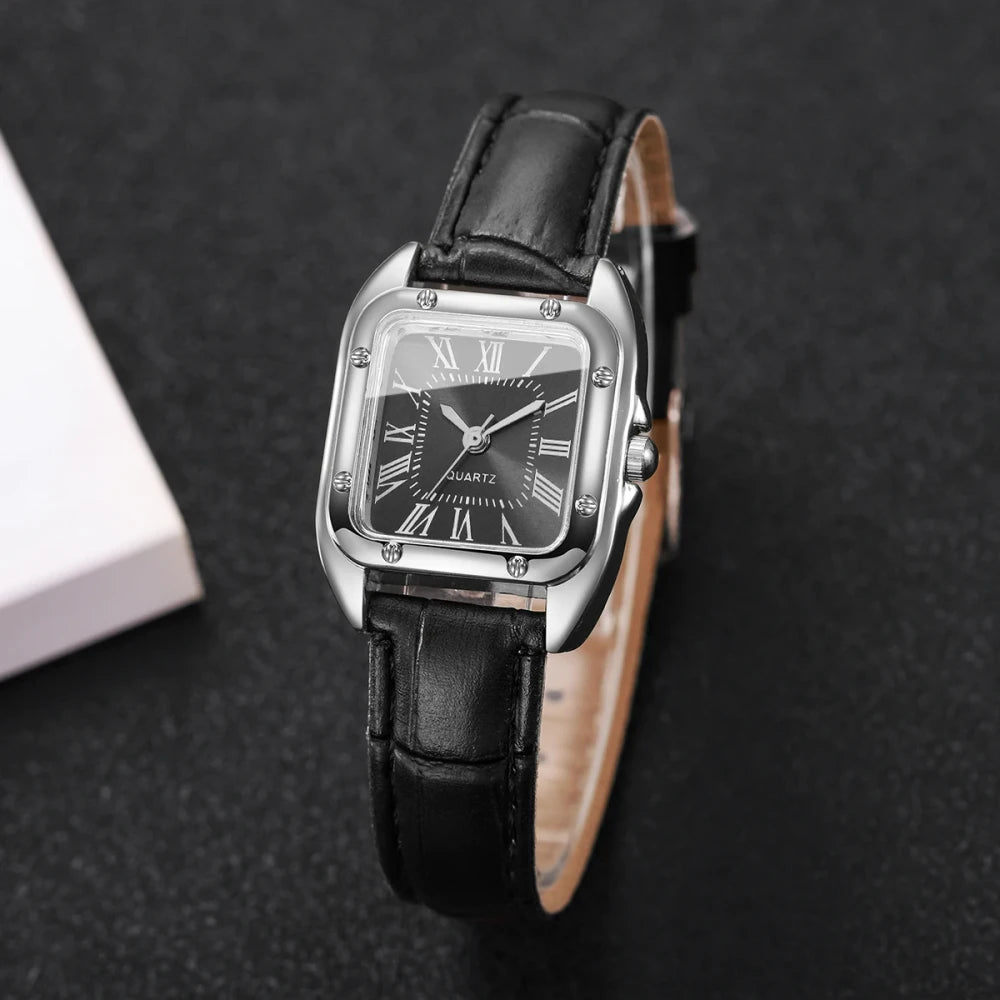 Square Leather Strap Wristwatch