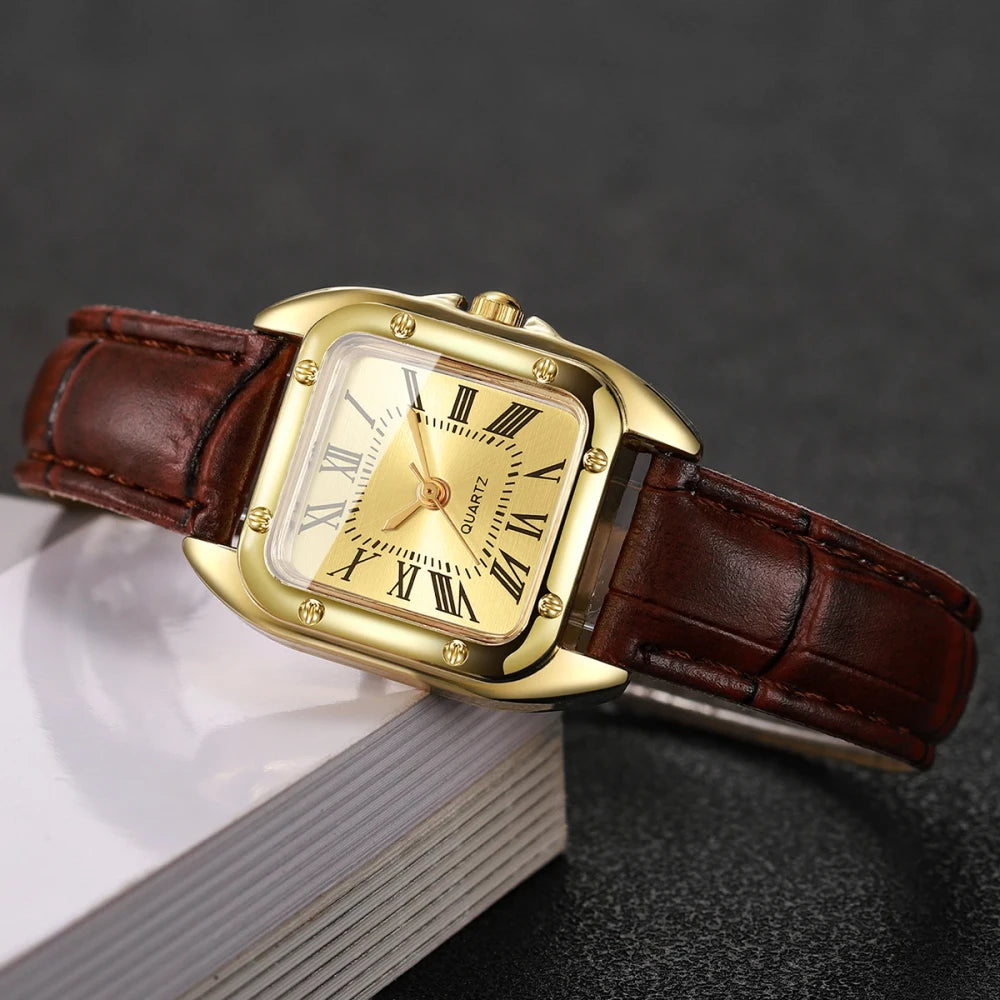 Square Leather Strap Wristwatch