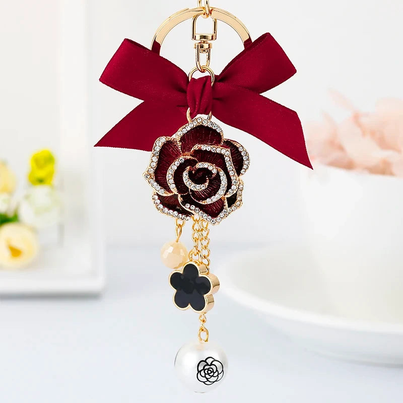 Clover Camellia Charm Keychain