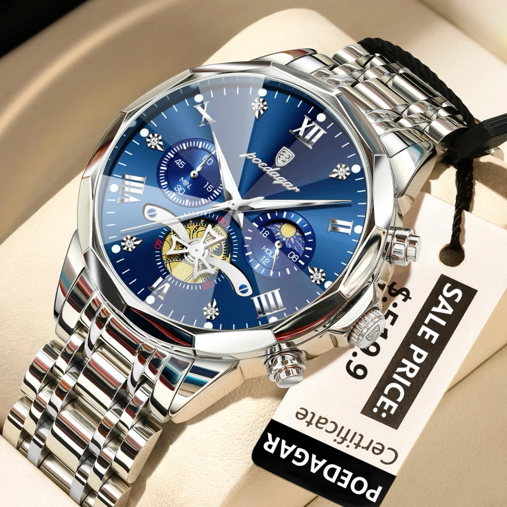 Poedagar Stainless Steel Chronograph