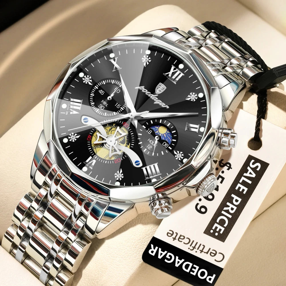 Poedagar Stainless Steel Chronograph