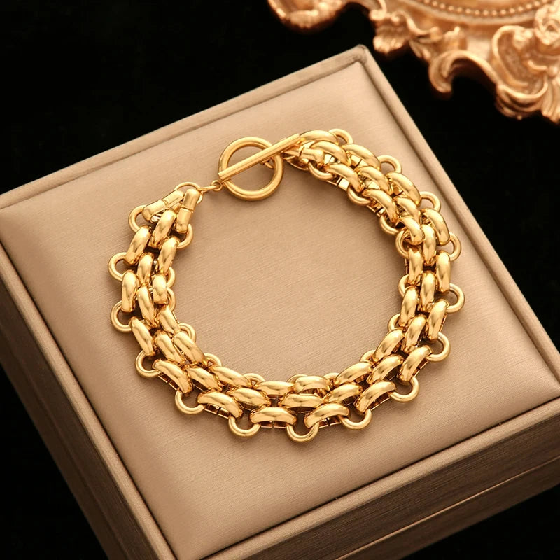 Gold Tone Cuban Chain Bracelet