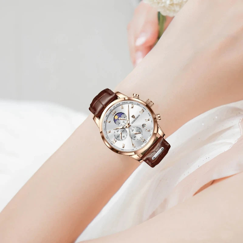 Leather Strap Moon Phase Watch