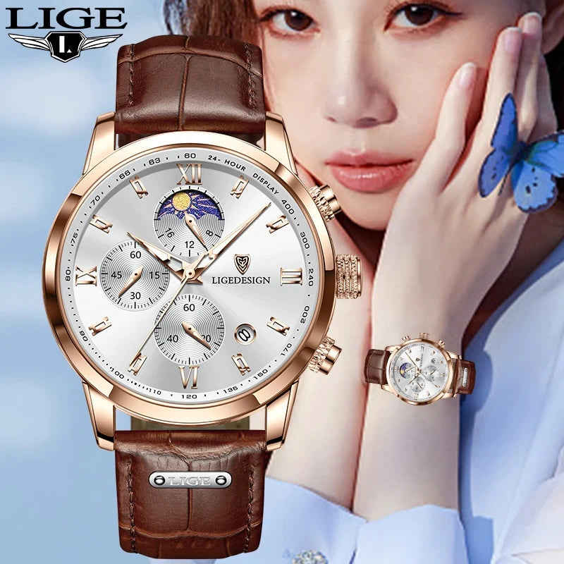Leather Strap Moon Phase Watch