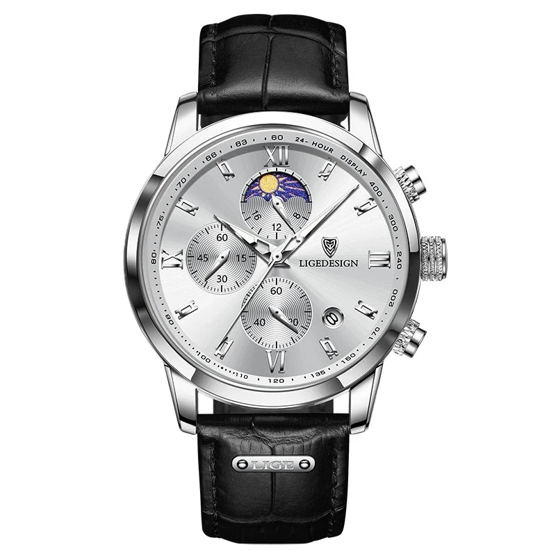 Leather Strap Moon Phase Watch
