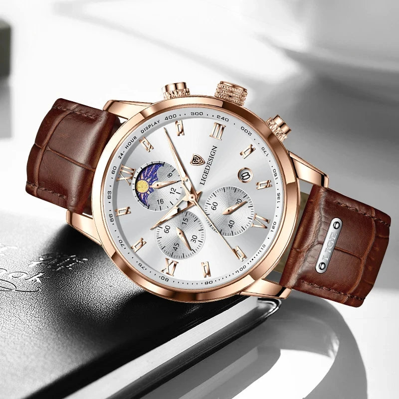 Leather Strap Moon Phase Watch