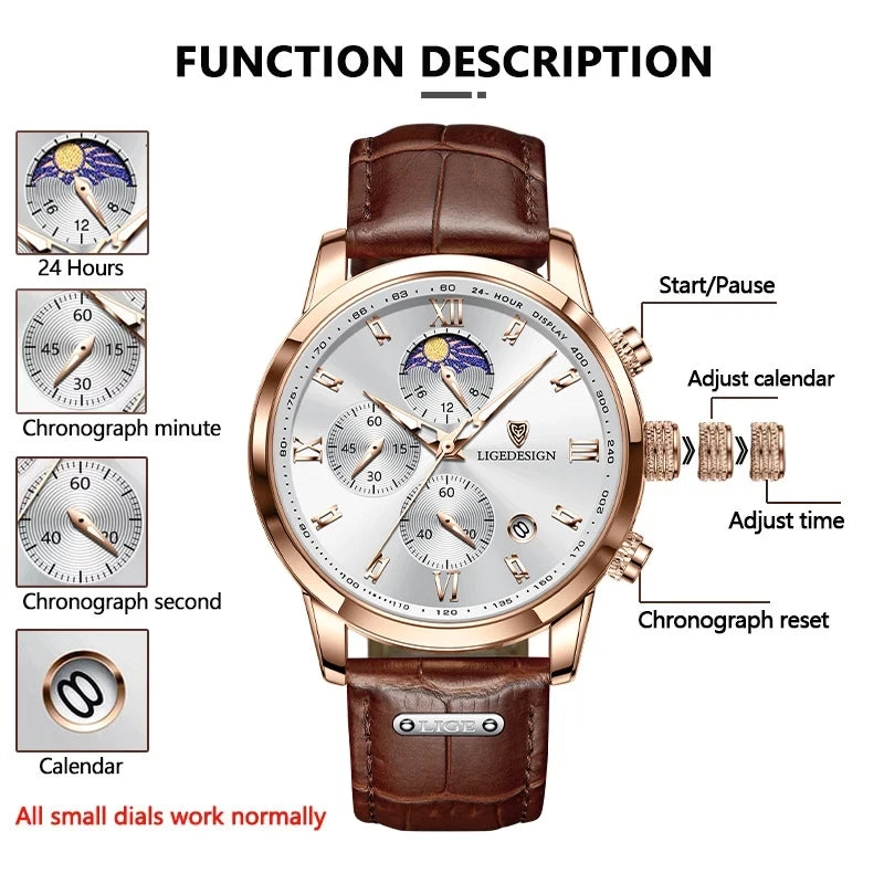 Leather Strap Moon Phase Watch