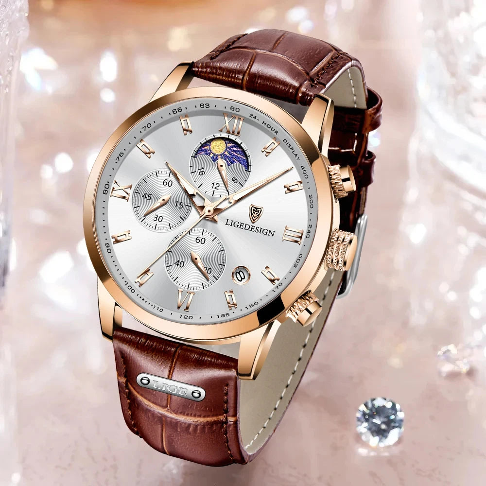 Leather Strap Moon Phase Watch