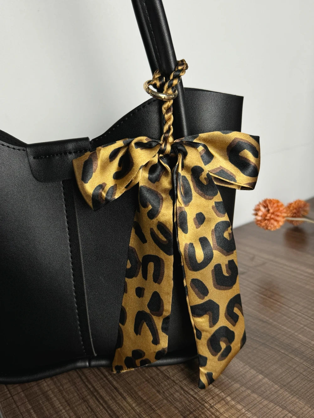 Leopard Print Fabric Bow Handbag Charm