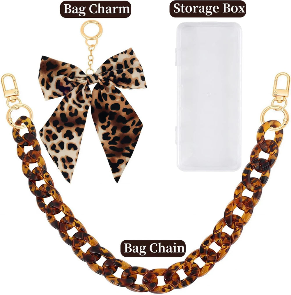 Leopard Acrylic Handbag Chain with Bow Charm