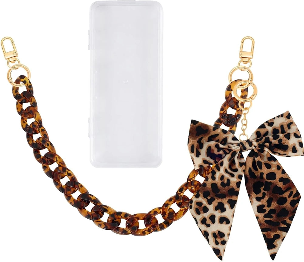 Leopard Acrylic Handbag Chain with Bow Charm