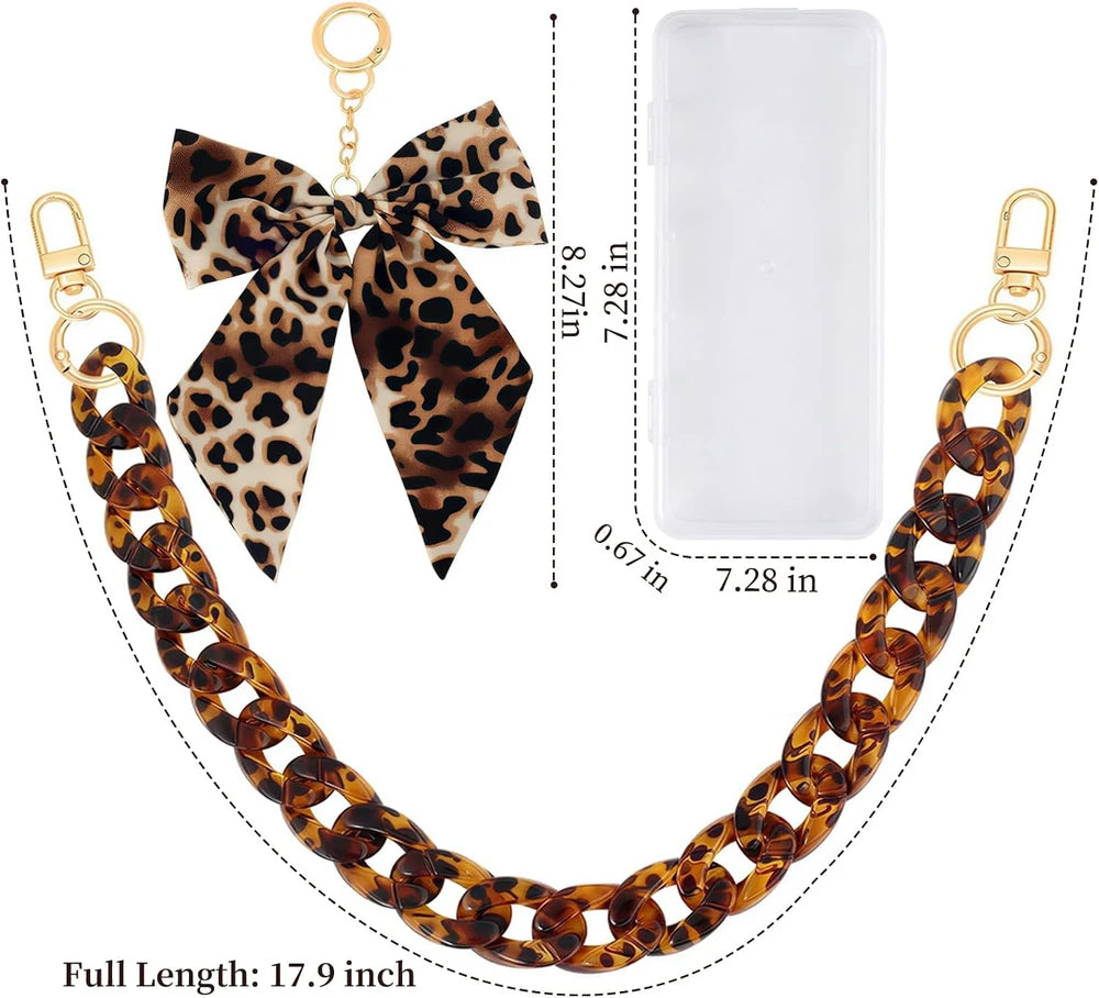 Leopard Acrylic Handbag Chain with Bow Charm