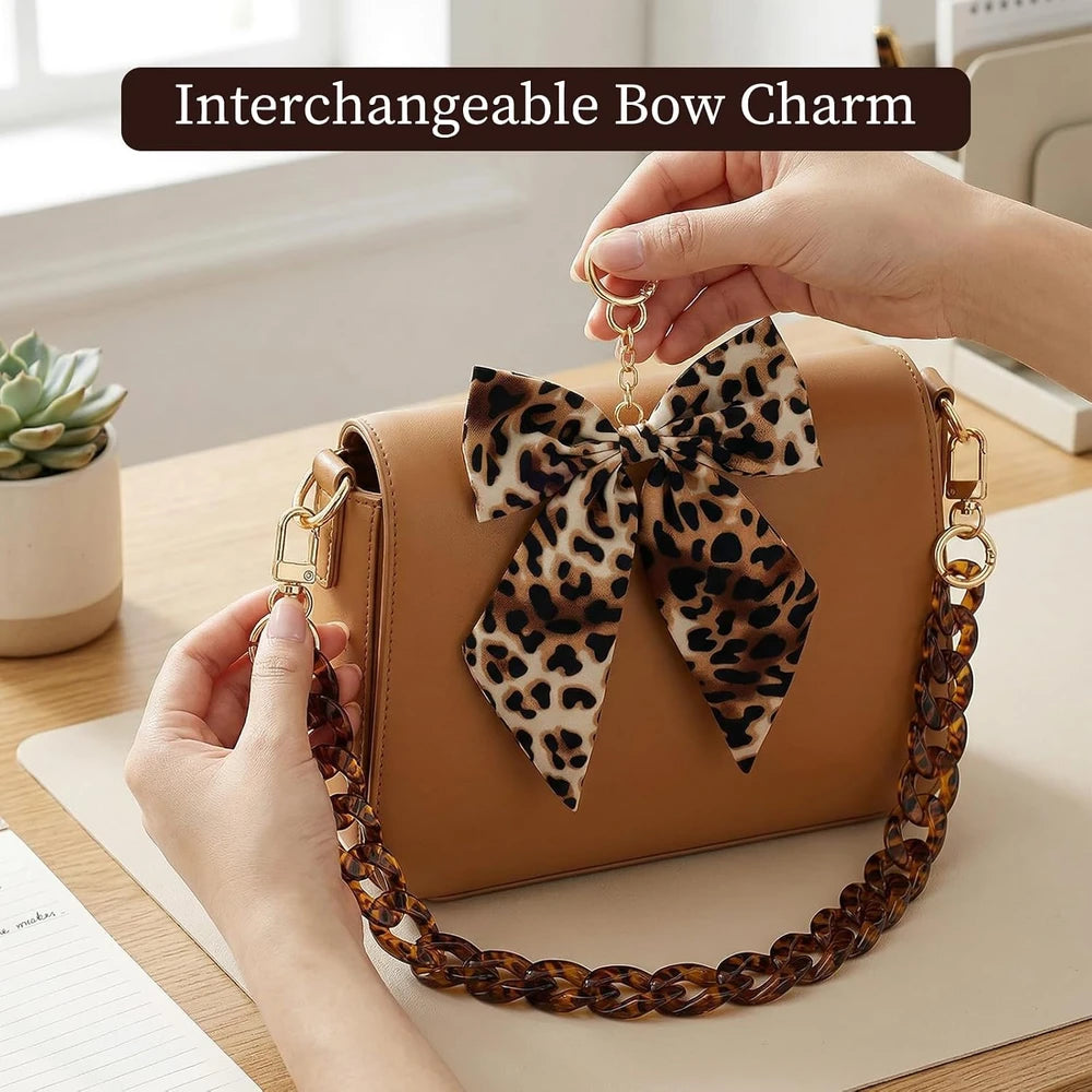 Leopard Acrylic Handbag Chain with Bow Charm