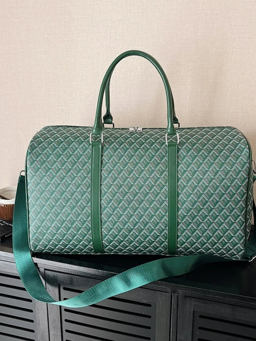 Geometric Jacquard Cylindrical Travel Bag