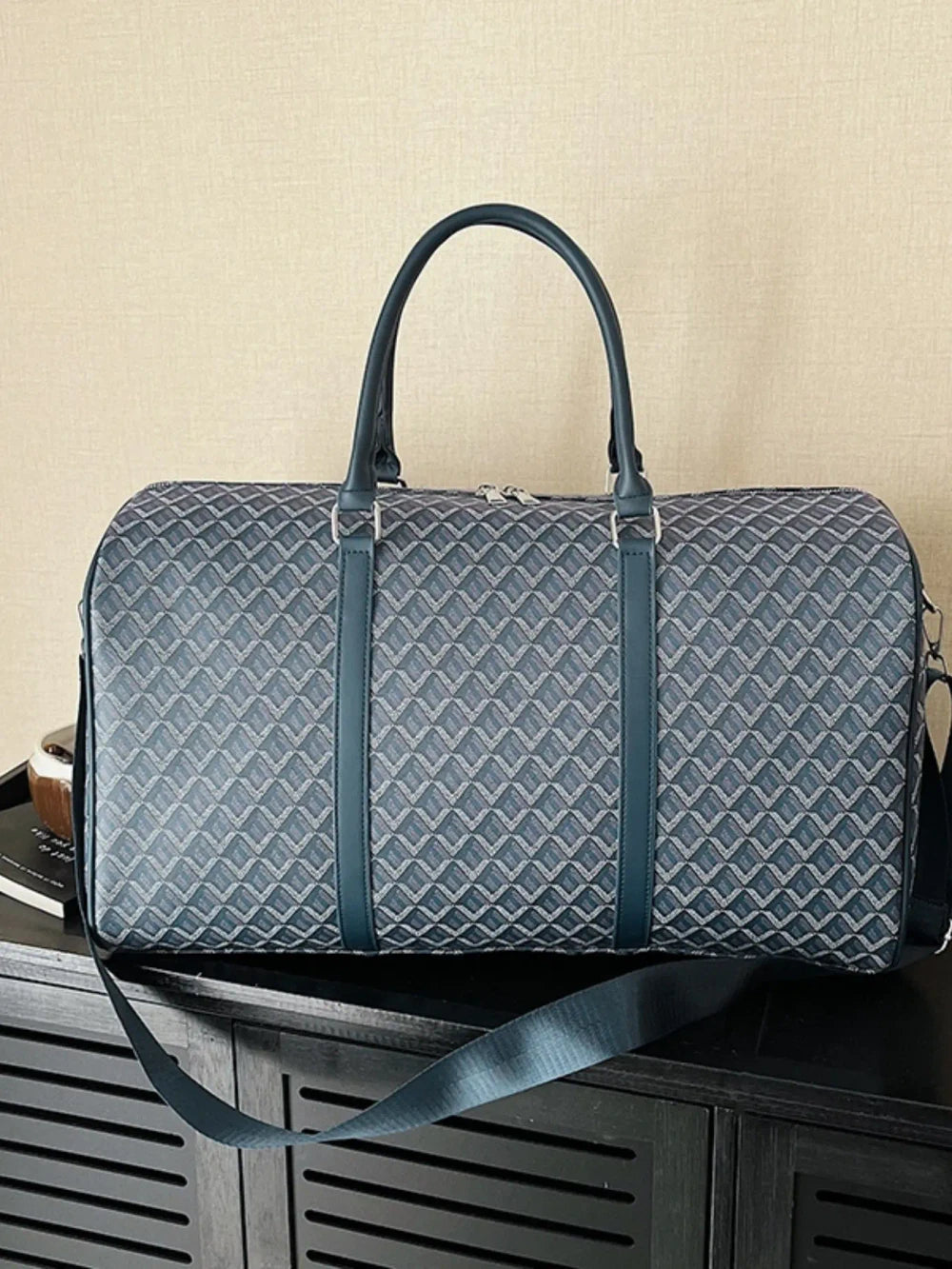 Geometric Jacquard Cylindrical Travel Bag