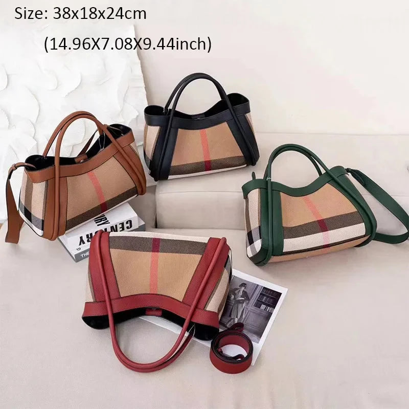 Striped Canvas Leather Shoulder Bag