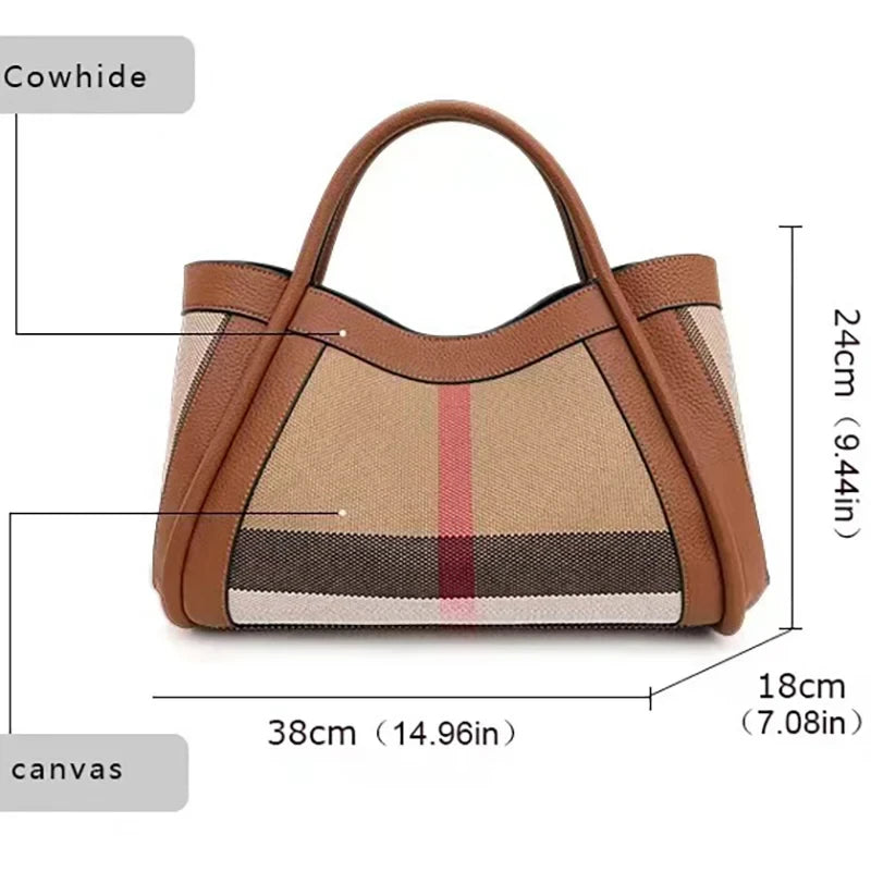 Striped Canvas Leather Shoulder Bag