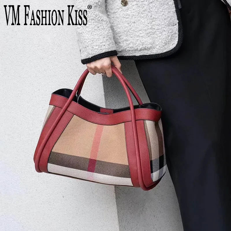 Striped Canvas Leather Shoulder Bag