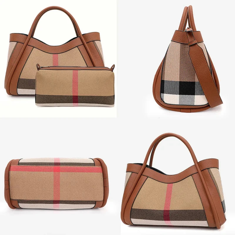 Striped Canvas Leather Shoulder Bag