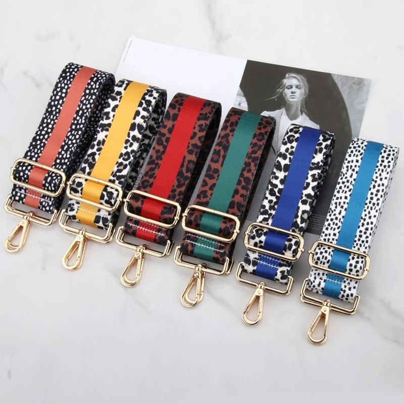 Wide Dalmatian Print Bag Strap – Adjustable Crossbody Replacement Strap with Gold Hardware