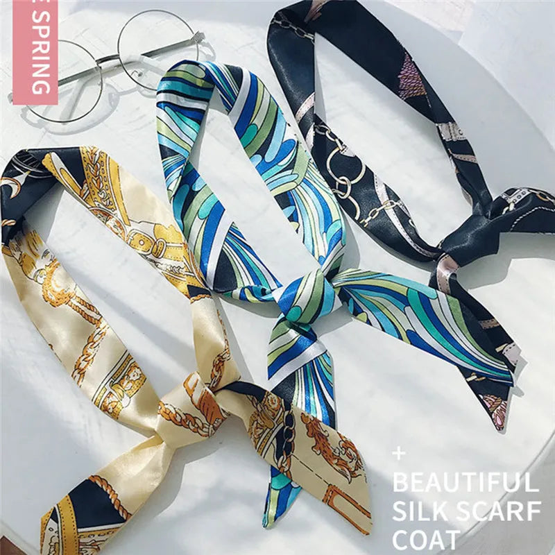 1PC Hot Mini Twill Floral Scarf Handle Tie Bag Belt Strap Handbag Accessories Headband Ribbon Bow Tie Decoration Bag Accessories