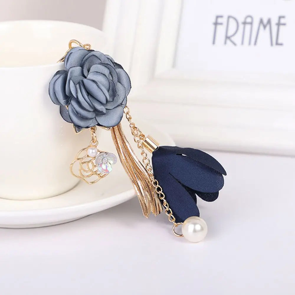 Y2K Fashion Cloth Flower Pearl Pendant Keychain For Girls Women's Bag Backpack Ornament Sweet Cool Tassel Floral Jewelry Gifts