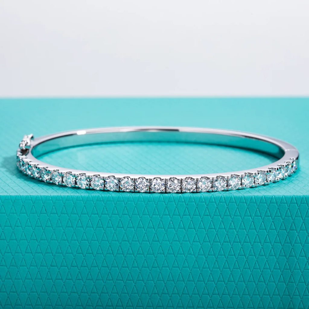 AnuJewel 3mm Half Eternity Moissanite Bracelet 925 Sterling Silver 18K White Gold Plated Bangle for Women Jewelry Gifts