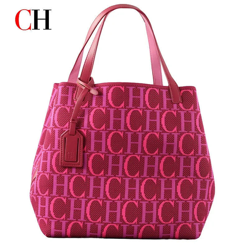 CH Letter Print Tote Bag Women Large Capacity Canvas Top Handle Handbag Casual Daily Shopper Shoulder Bag