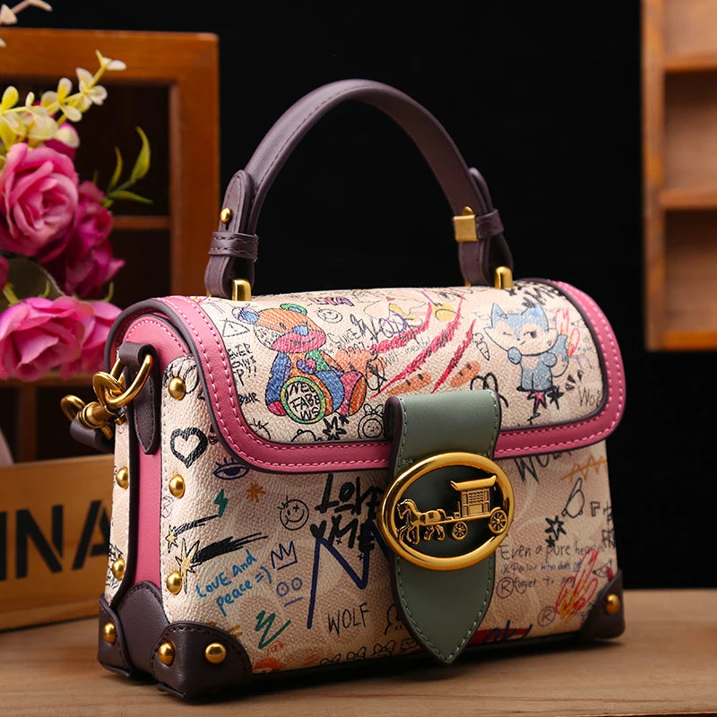 Graffiti Box Square Bag – Premium PVC Satchel Shoulder & Crossbody Handbag for Women