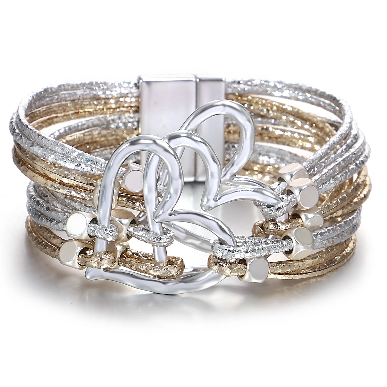 ALLYES Elegant Big Heart Braided Leather Bracelet for Women Trendy Glitter Filled Slim Strips Bracelets & Bangle Party Jewelry