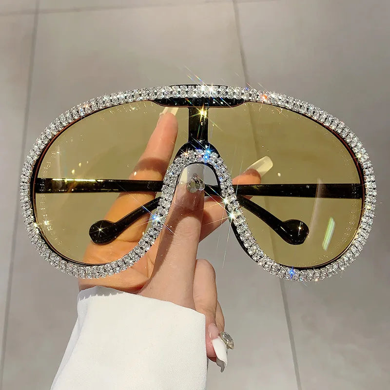 Oversized Pilot Sunglasses | Diamond Crystal One-Piece Shades for Women