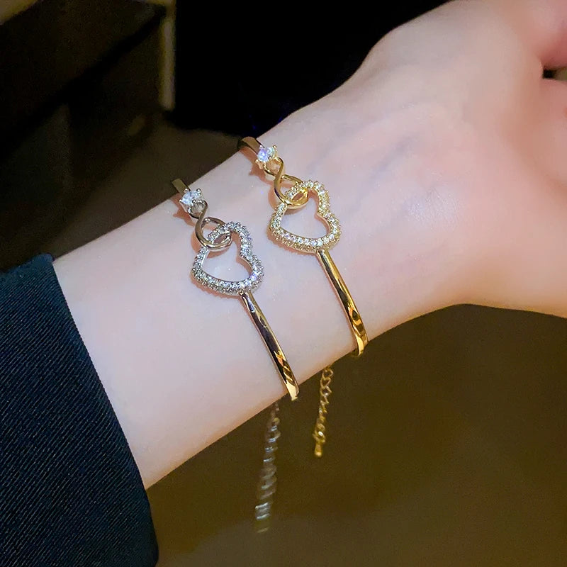 Peach Heart Love Bracelet Women's Fashion Temperament Zircon Bracelet Light Luxury Link Chain Bracelets Wristband Jewelry K-