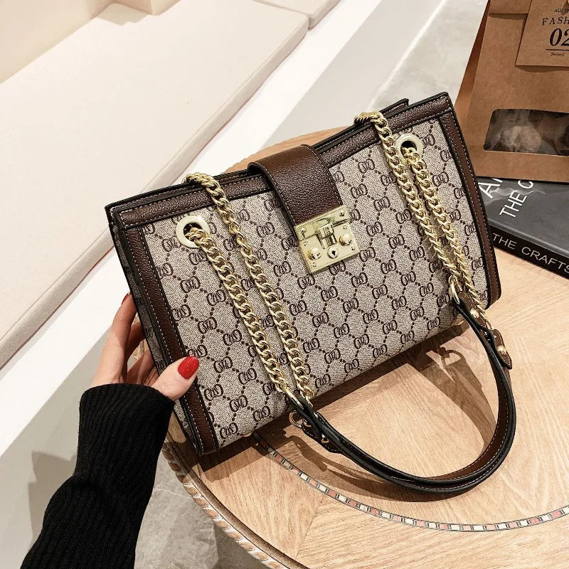 Large Capacity Printed Tote Bag | Retro Chain Shoulder Bag