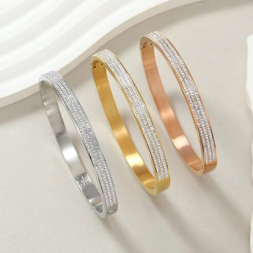 stainless steel Non-Fade Golden Bracelet Female Shiny Zircon Bracelet Light Luxury Half Row Bangle Jewelry gift 2025