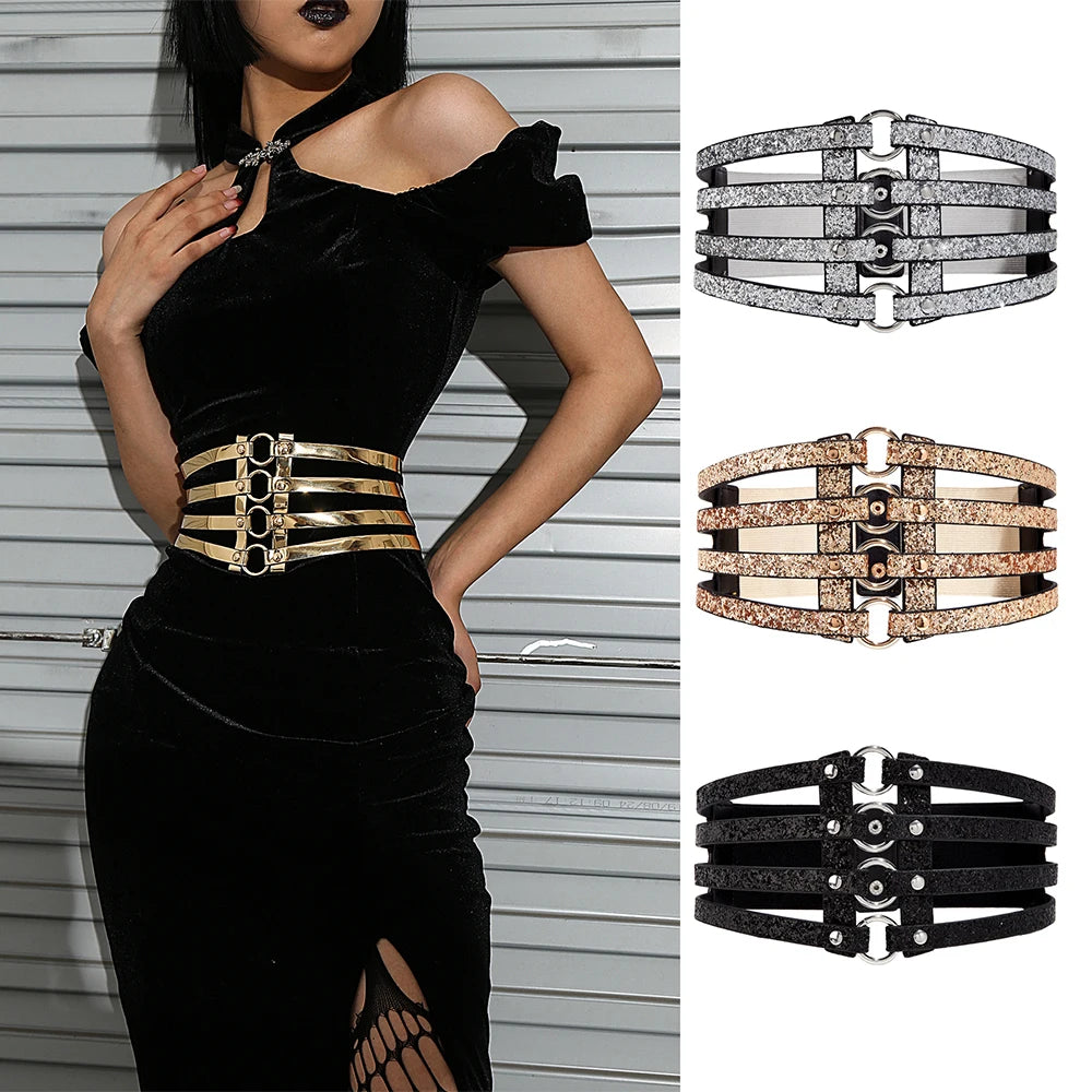 Women's Golden Stretch Belt | Stylish Elastic Waist Belt for Dresses & Outfits