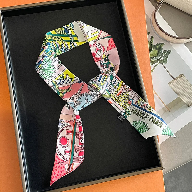 2024 Long Scarf for Women Narrow Ribbon Headband Female Neckerchief Handle Bag Band Bandana Hair Tie Accessories