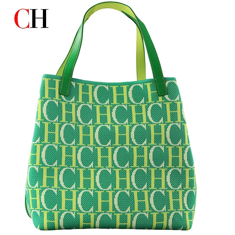 CH Letter Print Tote Bag Women Large Capacity Canvas Top Handle Handbag Casual Daily Shopper Shoulder Bag