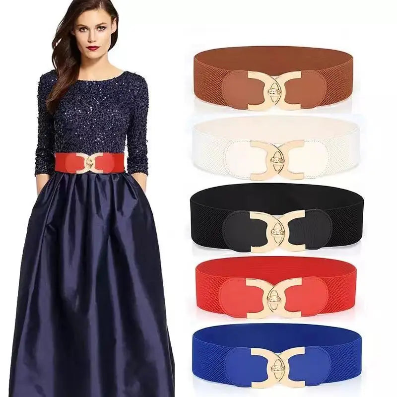 Women's Classic Elastic Wide Belt | Trendy Buckle Waist Belt for Dresses & Outfits