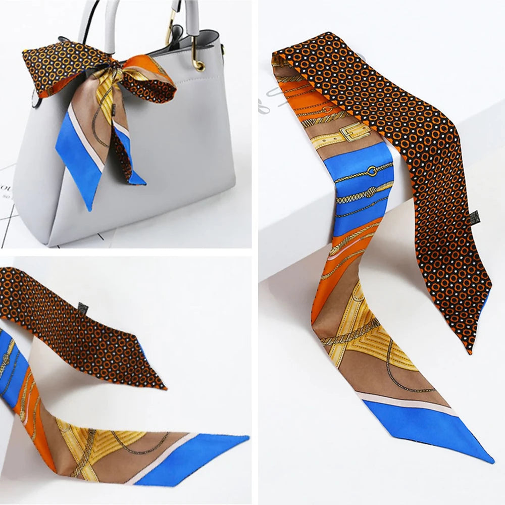 Korean Spring Geometric Belt Woven Rope Women's Twill Binding Bag Handle Small Ribbon Simulation silk scarf Hair Band Headband