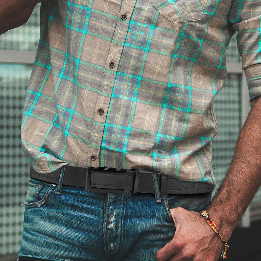 Men's Hollow Automatic Buckle Belt | Genuine Leather Dress & Casual Waist Belt