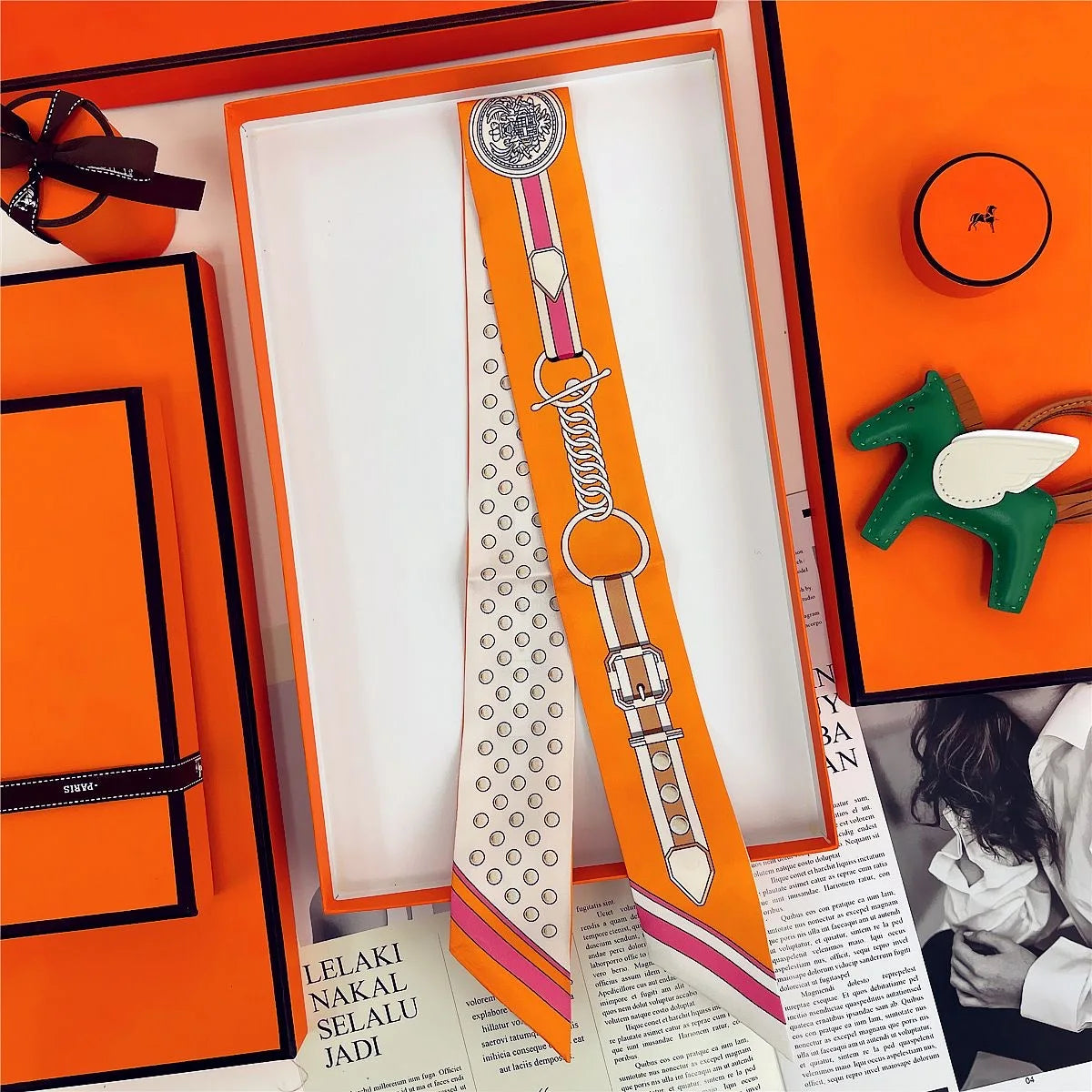 Printed Long Scarf Ribbon – Polka Dot Bag Handle Decoration & Hair Streamer for Women