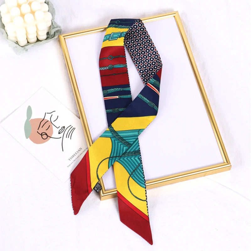 Korean Spring Geometric Belt Woven Rope Women's Twill Binding Bag Handle Small Ribbon Simulation silk scarf Hair Band Headband