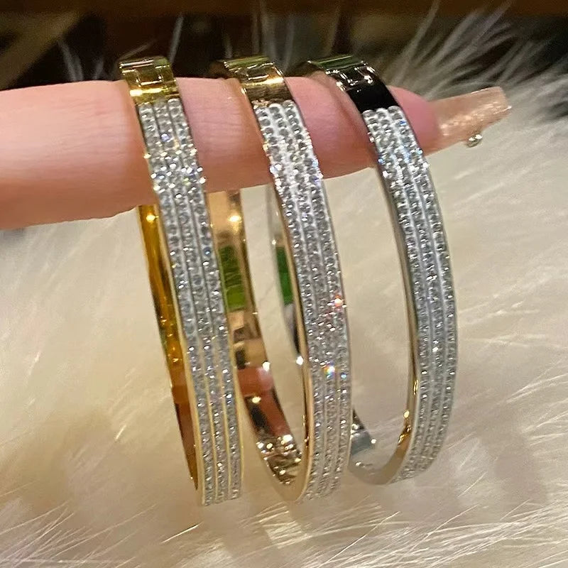 stainless steel Non-Fade Golden Bracelet Female Shiny Zircon Bracelet Light Luxury Half Row Bangle Jewelry gift 2025