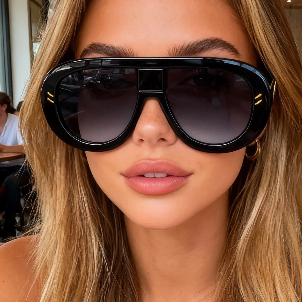 Rivet Oversized One Piece Sunglasses Women Luxury Brand Designer Big Frame Black Leopard Men Shades Punk Shades Red Blue Shield
