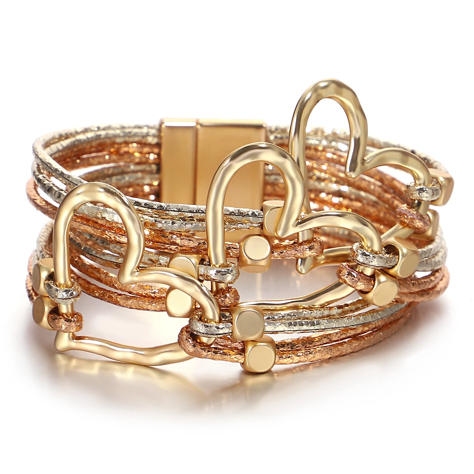 ALLYES Elegant Big Heart Braided Leather Bracelet for Women Trendy Glitter Filled Slim Strips Bracelets & Bangle Party Jewelry
