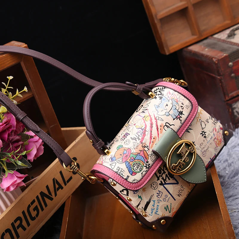 Graffiti Box Square Bag – Premium PVC Satchel Shoulder & Crossbody Handbag for Women