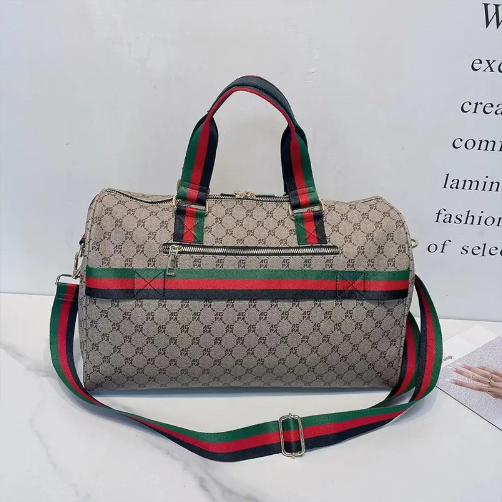 Unisex PVC Travel Tote Bag – Waterproof Striped Shoulder & Crossbody Bag with Multi-Pocket Organization