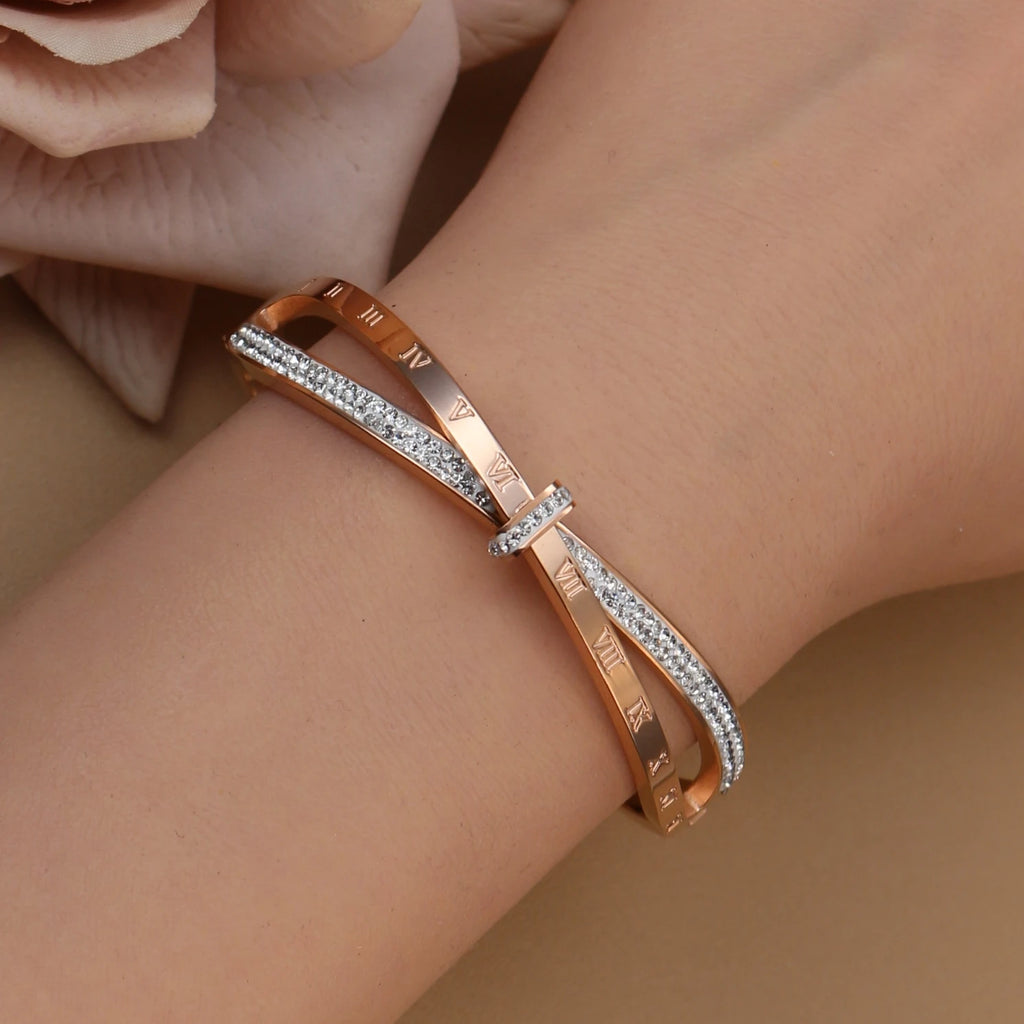 XB-072 Charm Stainless Steel Jewelry Crystal Bracelets Cross Roman Numerals Bangle For Women's Who Love Gifts Wholesale